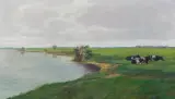 Kazimierz Szmyt, PASTWISKO NAD RZEKĄ, przed 1920, olej, płótno