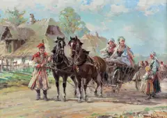 Władysław Chmieliński, WESELNICY KRAKOWSCY, olej, płótno