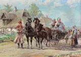 WESELNICY KRAKOWSCY by Władysław Chmieliński, olej, płótno, sold Apr 2021