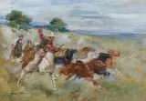 KOWBOJ by Jerzy Kossak, 1942, olej, karton, sold Apr 2021