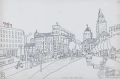 Edward Dwurnik, SKWEREK PRZED DOMEM PARTII, 1969, flamaster, kredka, papier