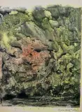 PEJZAŻ GÓRSKI by Stefan Rassalski, 1968, dekalkomania, tusz, papier, offered Mar 2021