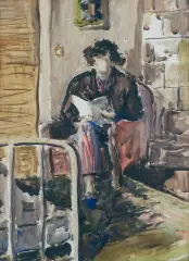 Jan Wodyński, CZYTAJĄCA, akwarela, papier