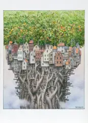 Jacek Yerka, ZAWSZE W GÓRĘ, 2021, kredki, ołówek, papier