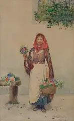 Antoni Kozakiewicz, KWIACIARKA, akwarela, ołówek, papier