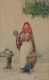 Antoni Kozakiewicz, KWIACIARKA, akwarela, ołówek, papier