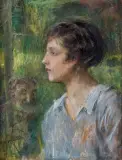 Teodor Axentowicz, Portret kobiety z faunem, olej, płótno naklejone na tekturę