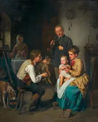 Leopold Loeffler, RODZINA MYŚLIWEGO, olej, płótno
