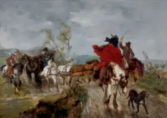 Wilhelm Räuber, UCIECZKA PRZED BURZĄ, 1879, olej, deska