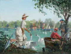 KARMIĄCA ŁABĘDZIE by Paweł Merwart, olej, deska o sfazowanych krawędziach, offered Mar 2021
