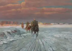 Leonard Wintorowski, PATROL UŁANÓW W ZIMOWYM KRAJOBRAZIE, 1921, olej, płótno