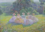 ZBIERANIE KWIATÓW by Eugeniusz Urbański herbu Nieczuja, olej, płótno, sold Mar 2021