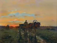 NA DRODZE by Wiktor Korecki, olej, tektura, sold Mar 2021
