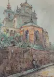 WIDOK NA KOŚCIÓŁ ŚW. ANNY by Władysław Chmieliński, przed 1939, ołówek, akwarela, papier naklejony na tekturę, sold Mar 2021