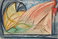 Leon Chwistek, SZERMIERKA, 1924, akwarela, papier naklejony na tekturę