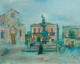Jakub (Jacques) Zucker, WIDOK PIAZZA DUOMO W TAORMINIE, olej, płótno dublowane