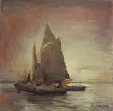 KUTRY NA MORZU by Marian Mokwa, olej, płótno, sold Mar 2021