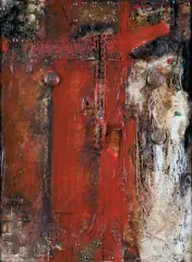 Kompozycja 68/35 by Teresa Rudowicz, 1968, collage, płótno, offered Mar 2021
