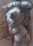ŚWIĘTA SEBASTIANA by Franciszek Starowieyski, 1993, pastel, węgiel, papier brązowy, sold Mar 2021