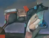 Stasys Eidrigevičius, KOMPOZYCJA Z PSEM, lata 90. XX w., pastel, karton