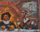 Witold Zacharewicz, Don Kichot i Sancho Pansa (Biesiada), olej, płótno