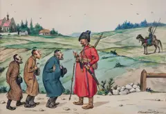 Józef Wincenty Kruszewski, SPOTKANIE NA DRODZE, akwarela, tusz, papier