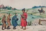 Józef Wincenty Kruszewski, SPOTKANIE NA DRODZE, akwarela, tusz, papier