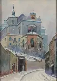 Franciszek Sunderland, WIDOK NA KOŚCIÓŁ ŚW. ANNY W WARSZAWIE, ołówek, akwarela, karton