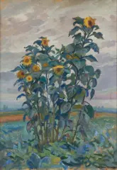 SŁONECZNIKI by Mieczysław Filipkiewicz, 1919, olej, tektura, offered Jan 2021