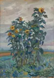 Mieczysław Filipkiewicz, SŁONECZNIKI, 1919, olej, tektura