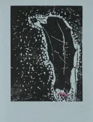 Kompozycja by Tadeusz Brzozowski, 1960, linoryt, tusz różowy, papier żeberkowy niebieski, offered Jan 2021
