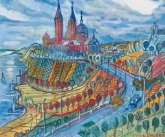 Edward Dwurnik, PŁOCK – UL. MOSTOWA, 1999, gwasz, papier