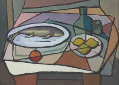 Fryderyk Antoni Hayder, MARTWA NATURA Z RYBĄ, 1967, gwasz, karton