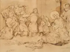 Jacek Malczewski, BOŻE NARODZENIE. BŁOGOSŁAW CHRYSTE, 1.I.1877, tusz sepia, pióro, lawowanie, papier