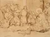 Jacek Malczewski, BOŻE NARODZENIE. BŁOGOSŁAW CHRYSTE, 1.I.1877, tusz sepia, pióro, lawowanie, papier
