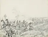 Juliusz Kossak, WJAZD CESARZA FRANCISZKA JÓZEFA I DO LWOWA, 1851, tusz, pióro, papier