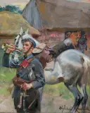 NA ZBIÓRKĘ by Wojciech Kossak, 1933, olej, płótno, sold Dec 2020