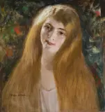 Tadeusz Styka, PORTRET MŁODEJ KOBIETY, olej, tektura