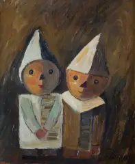 Tadeusz Makowski, DWOJE DZIECI, ok. 1930, olej, sklejka