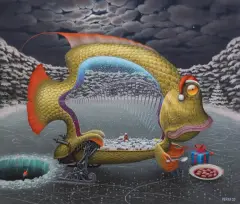 Jacek Yerka, WIGILIA WEDŁUG KARPIA, 2020, akryl, płótno