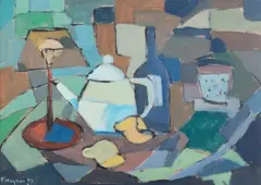 Fryderyk Antoni Hayder, MARTWA NATURA Z CZAJNIKIEM I LAMPĄ, 1970, gwasz, karton