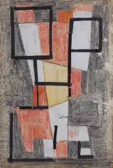 Józef Jarema, Kompozycja geometryczna, 1953, kredki, collage, papier