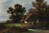Theodor Kotsch, PRZED CHATĄ, olej, płótno