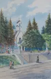 Tadeusz Rybkowski, KAPLICA W TRUSKAWCU, 1909, ołówek, akwarela, papier