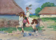 Jerzy Kossak, DRUŻBA KRAKOWSKI, 1941, olej, tektura