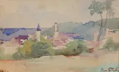 Jan Styka, PEJZAŻ, 1902, akwarela, papier