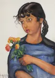 Nina Alexandrowicz, DZIEWCZYNKA Z GOŹDZIKAMI, 1920, gwasz, papier