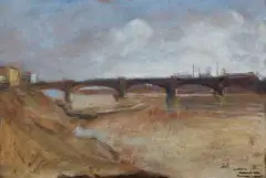 Artur Markowicz, KRAKÓW. WIDOK NA MOST PODGÓRSKI, 1909, olej, tektura