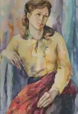 Adam Międzybłocki, PORTRET KOBIETY, ołówek, akwarela, papier