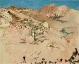 PEJZAŻ GÓRSKI by Hilary Krzysztofiak, 1974, technika własna, papier, płyta, offered Nov 2020